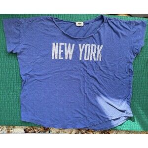 Y2K Old Navy New York Blue T Shirt Oversized Tee L Activewear Cute 90s Preppy EC